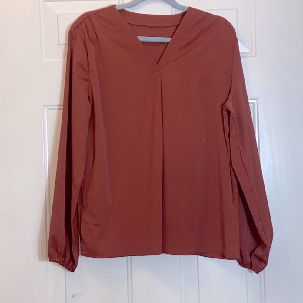 Elegant Rust V-Neck Women's Top Women’s Blouse Size XL